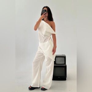 One-Shoulder White Jumpsuit - Minimal Wide-Leg Romper